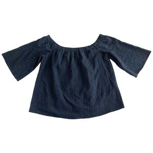 Abercrombie & Fitch 3/4 Bell Sleeve Eyelet Blouse Navy Blue size M